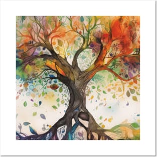 Tree of Life Elemental Magic Spiritual Watercolor Art Posters and Art